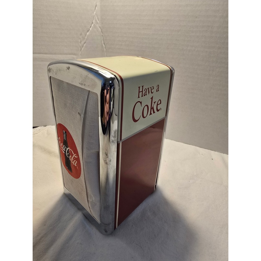 Vintage 1992 Coca-Cola Napkin Dispenser Chrome Diner Style Have a Coke Red /0565